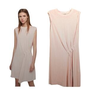 NEW All Saints Duma T-shirt Dress Sz S Lt Pink Asymmetrical Pleated Minimalist